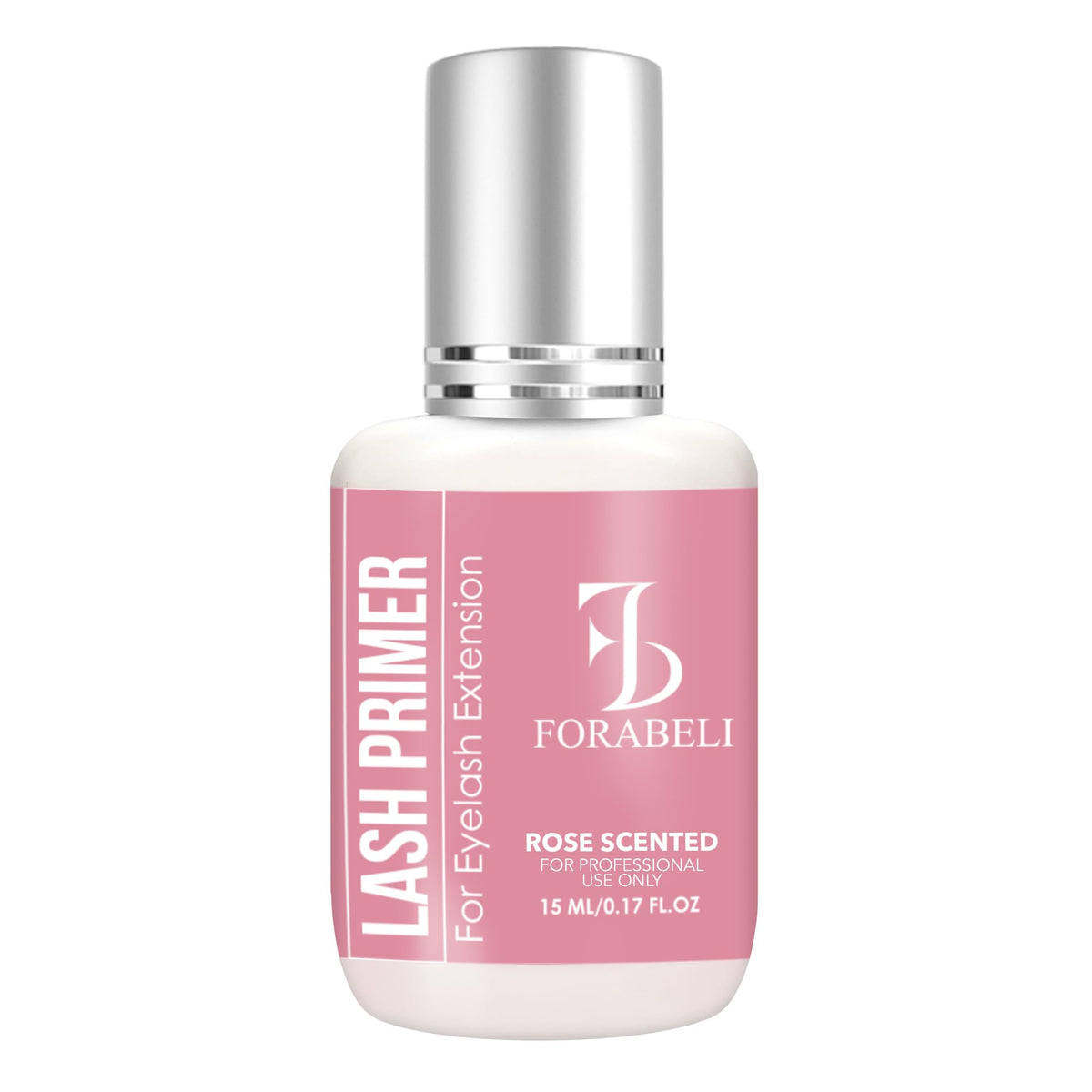 Forabeli Lash Primer bottle close-up highlighting oil-free formula for reliable adhesion.