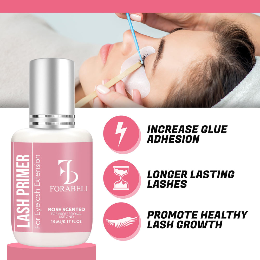 Forabeli Lash Primer brush application demonstrating precise placement for longer-lasting extensions.
