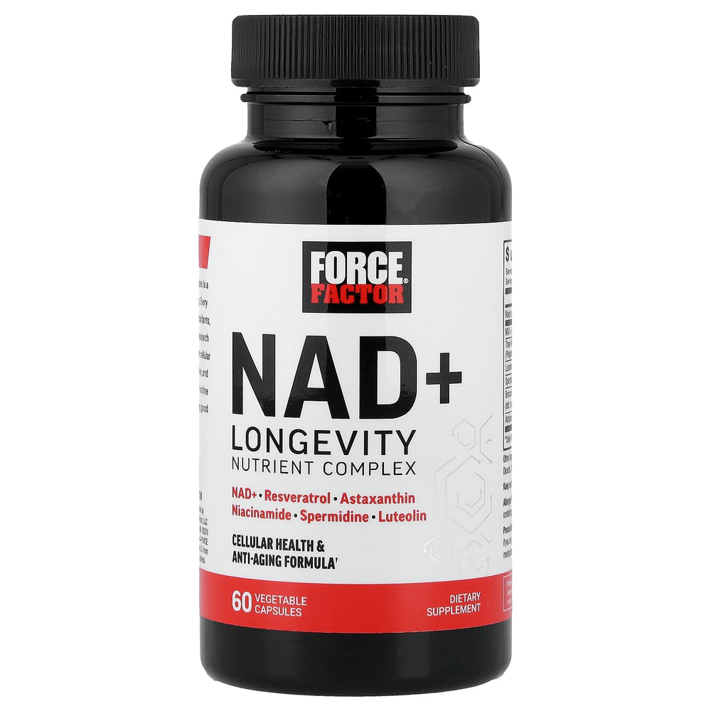 Graphic showing ingredients: NAD+, Resveratrol, Spermidine, Luteolin