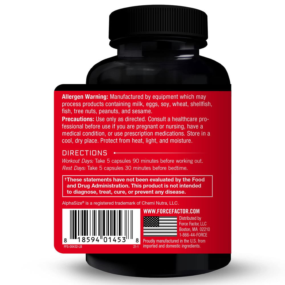 Force Factor Prime HGH Secretion Activator label detail with AlphaSize information
