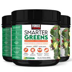 Scoop of FORCE FACTOR Smarter Greens + Energy Powder with water