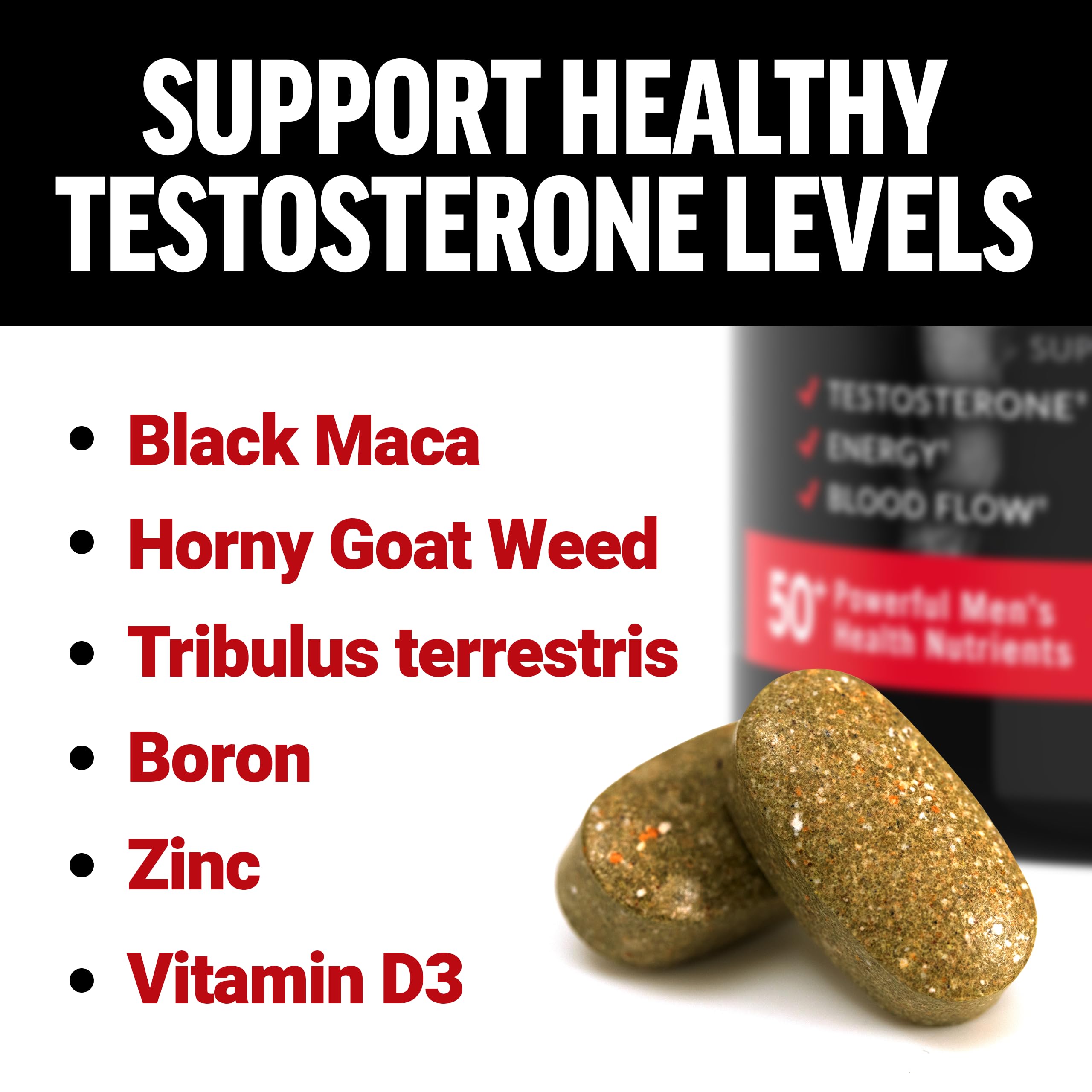Bottle label highlighting 50+ nutrients and 13 essential vitamins