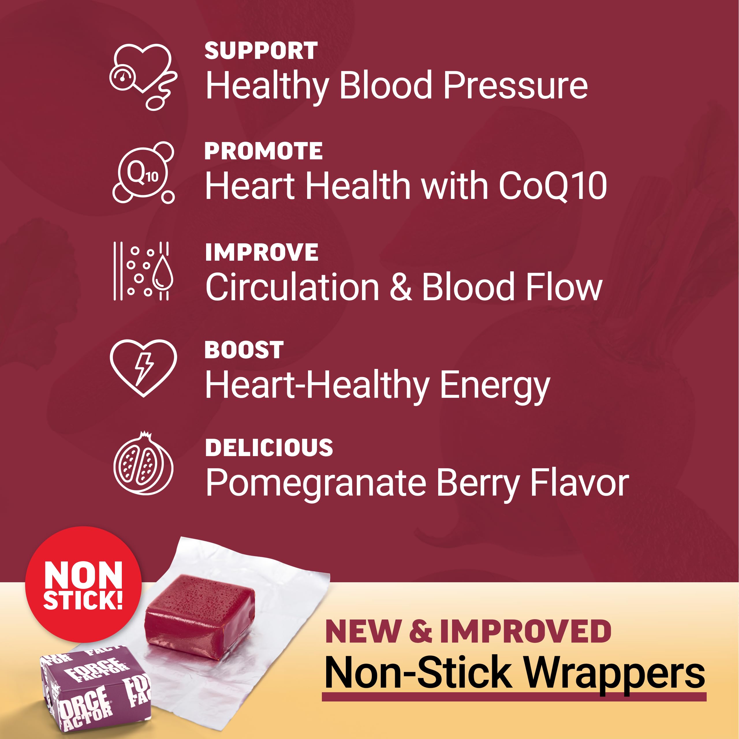 Close-up of Total Beets Heart Health Soft Chews