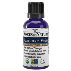 Bottle front view of Forces of Nature Varicose Vein Treatment Organic Homeopathic Medicine, 1 Fl Oz