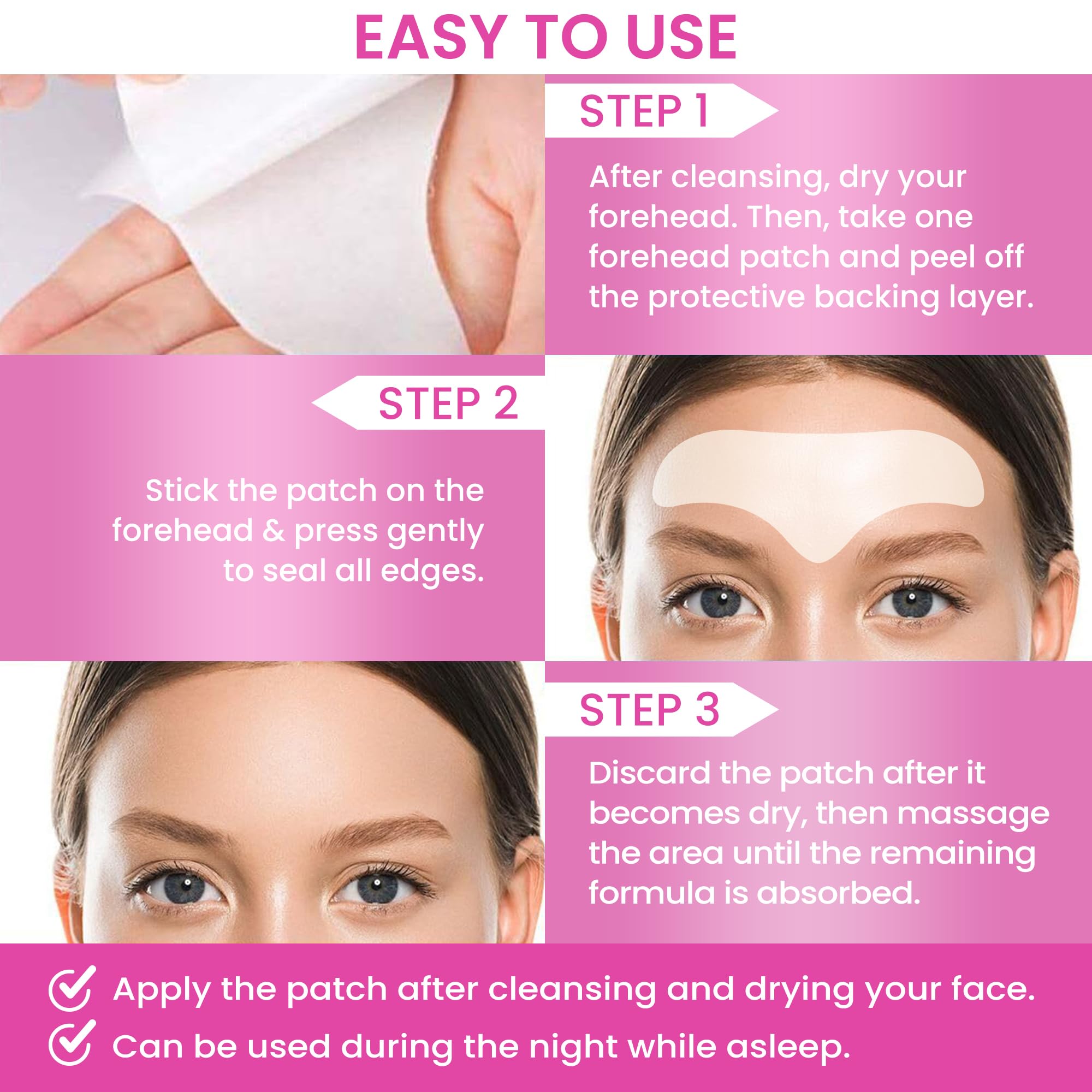 Applying Forehead Wrinkle Patches at night