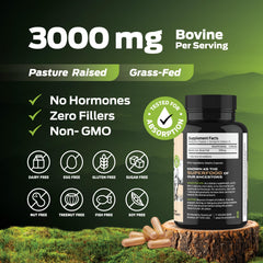 Nutrition ingredients label on ForestLeaf beef liver capsules