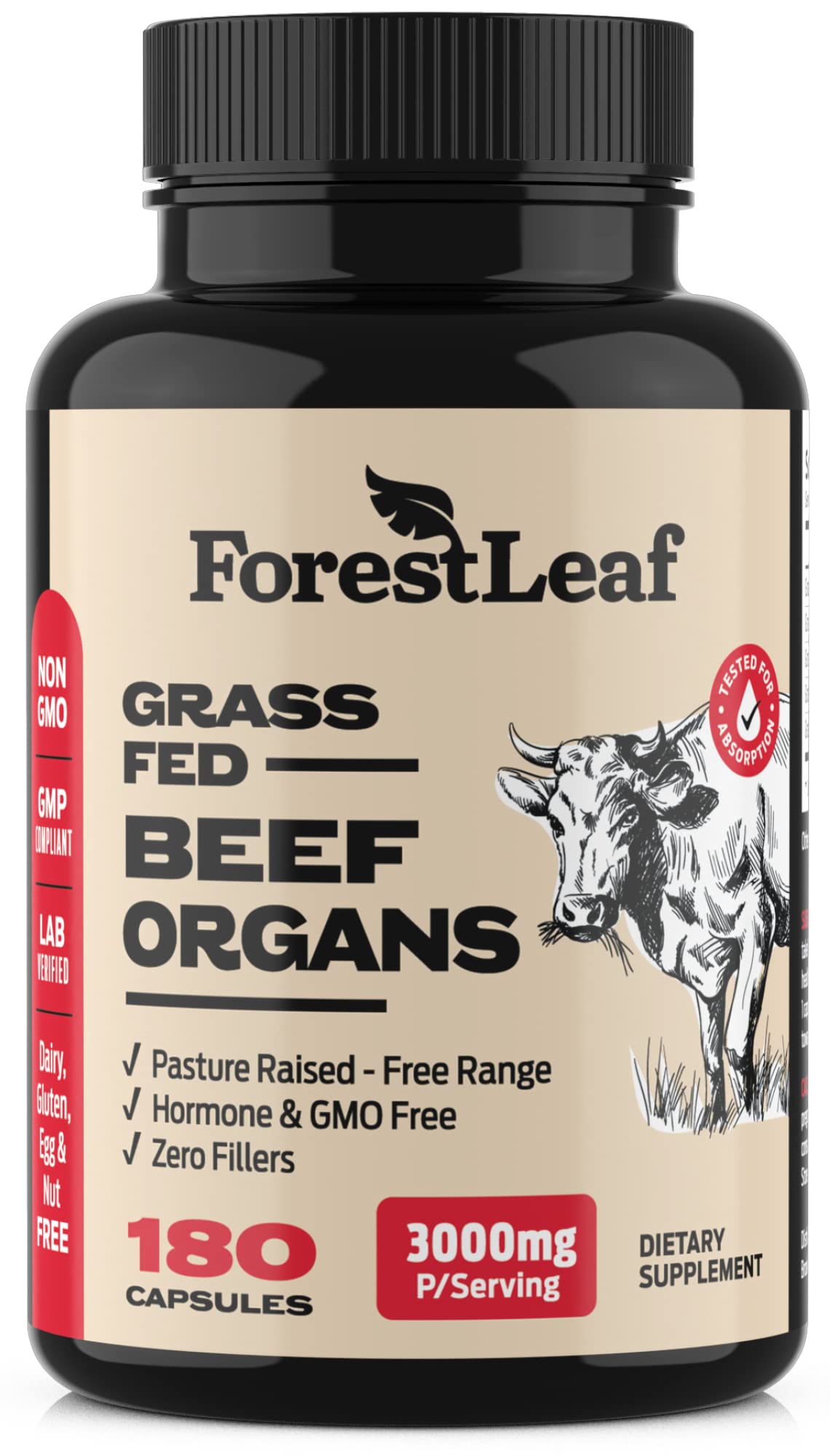 ForestLeaf Beef Organ Supplement bottle front label