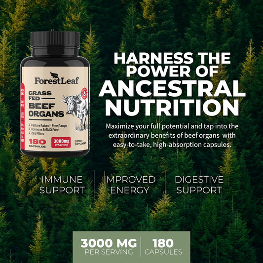 180-capsule ForestLeaf Beef Organ Supplement on white background