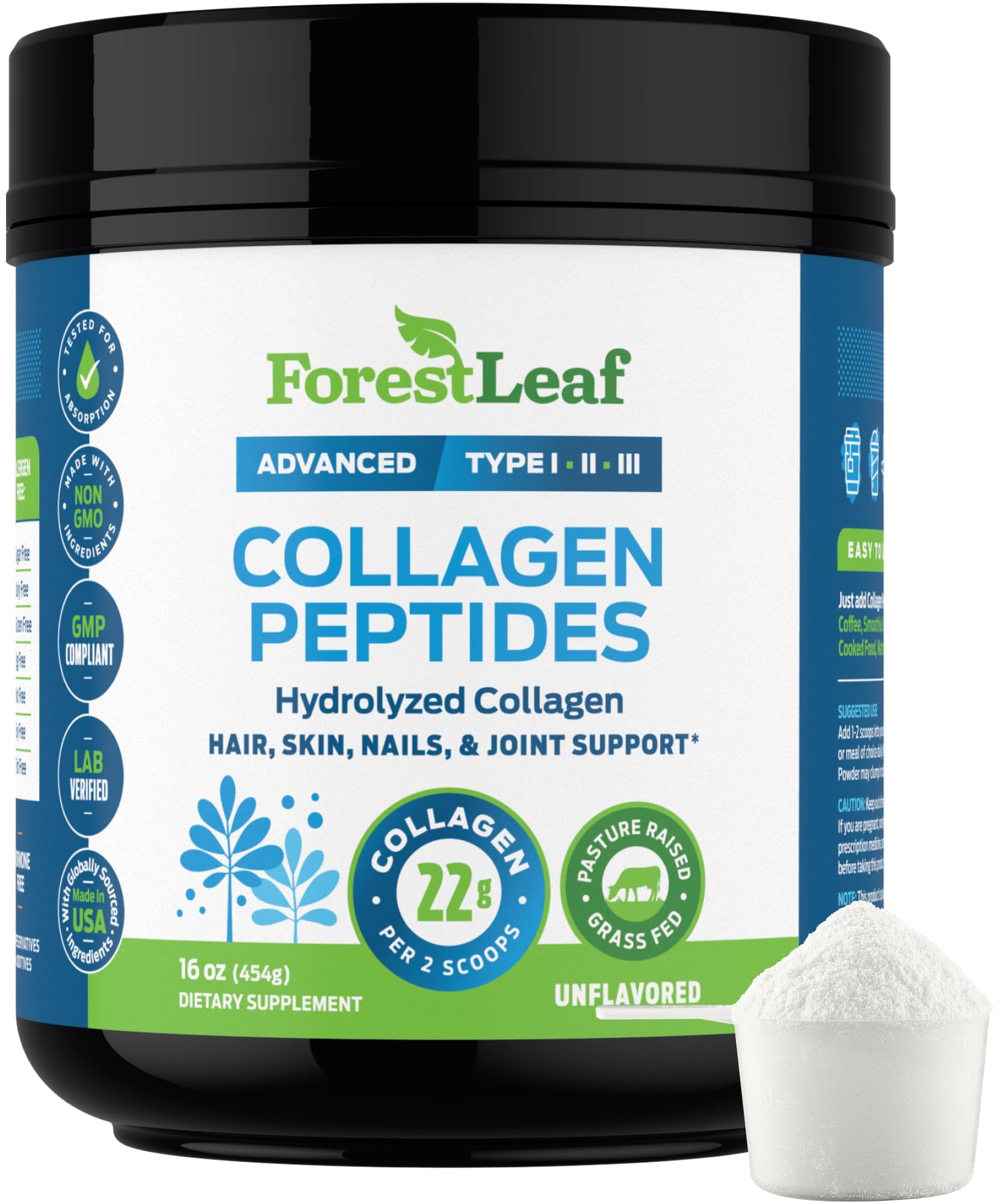 ForestLeaf Collagen Peptides Powder Unflavored 11g Serving
