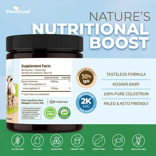 Unflavored ForestLeaf Colostrum Powder in canister