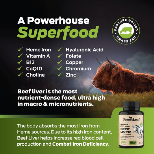 ForestLeaf Grass Fed Beef Liver Capsules bottle side view