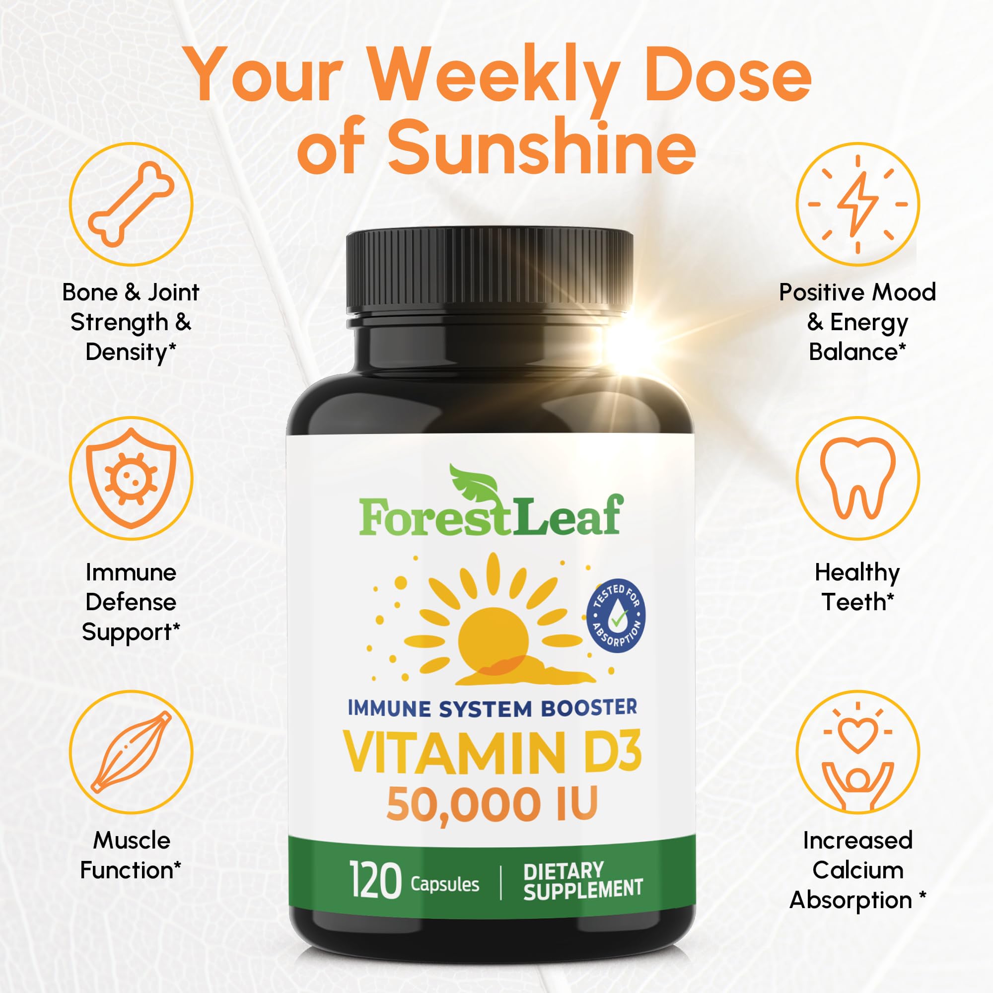 ForestLeaf Vitamin D3 50,000 IU bottle with label