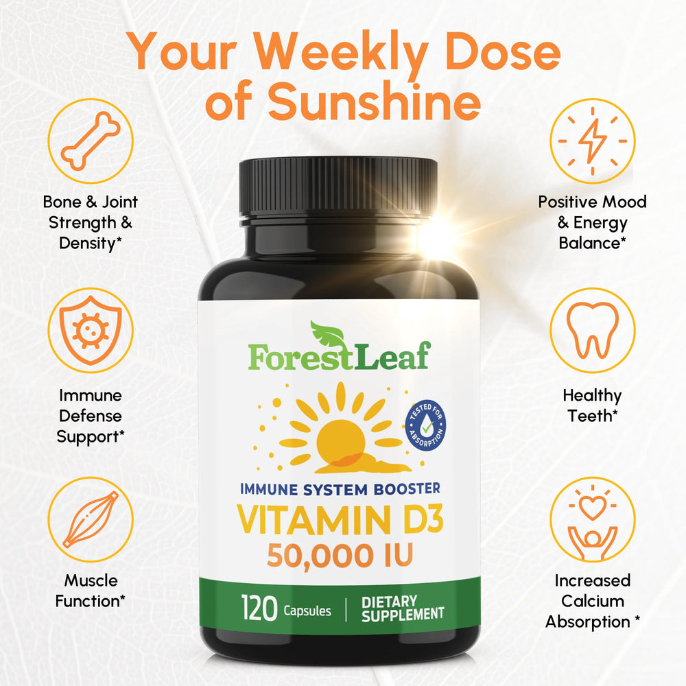 ForestLeaf Vitamin D3 50,000 IU bottle with label