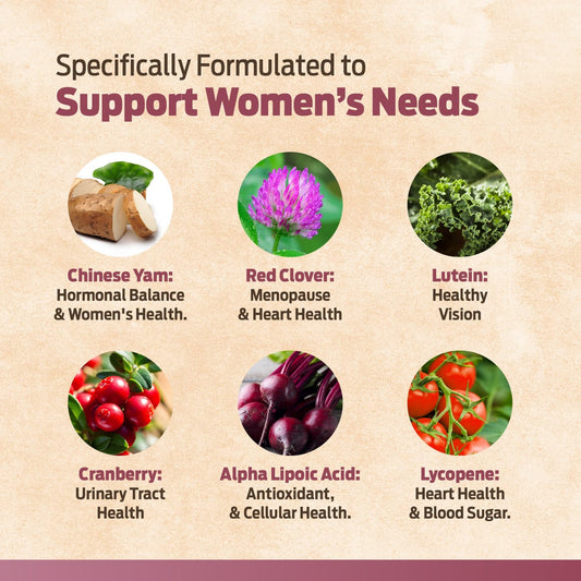 Back label of ForestLeaf Women's Multivitamin 60 Veg Caps