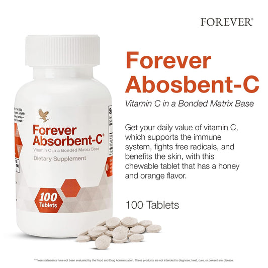 Close-up of Forever Absorbent-C orange honey flavor chewable tablet