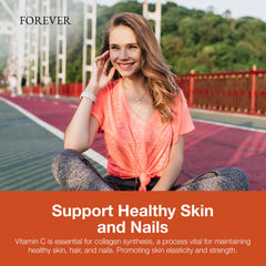 Graphic showing skin, hair, and nails benefits from vitamin C in Forever Absorbent-C