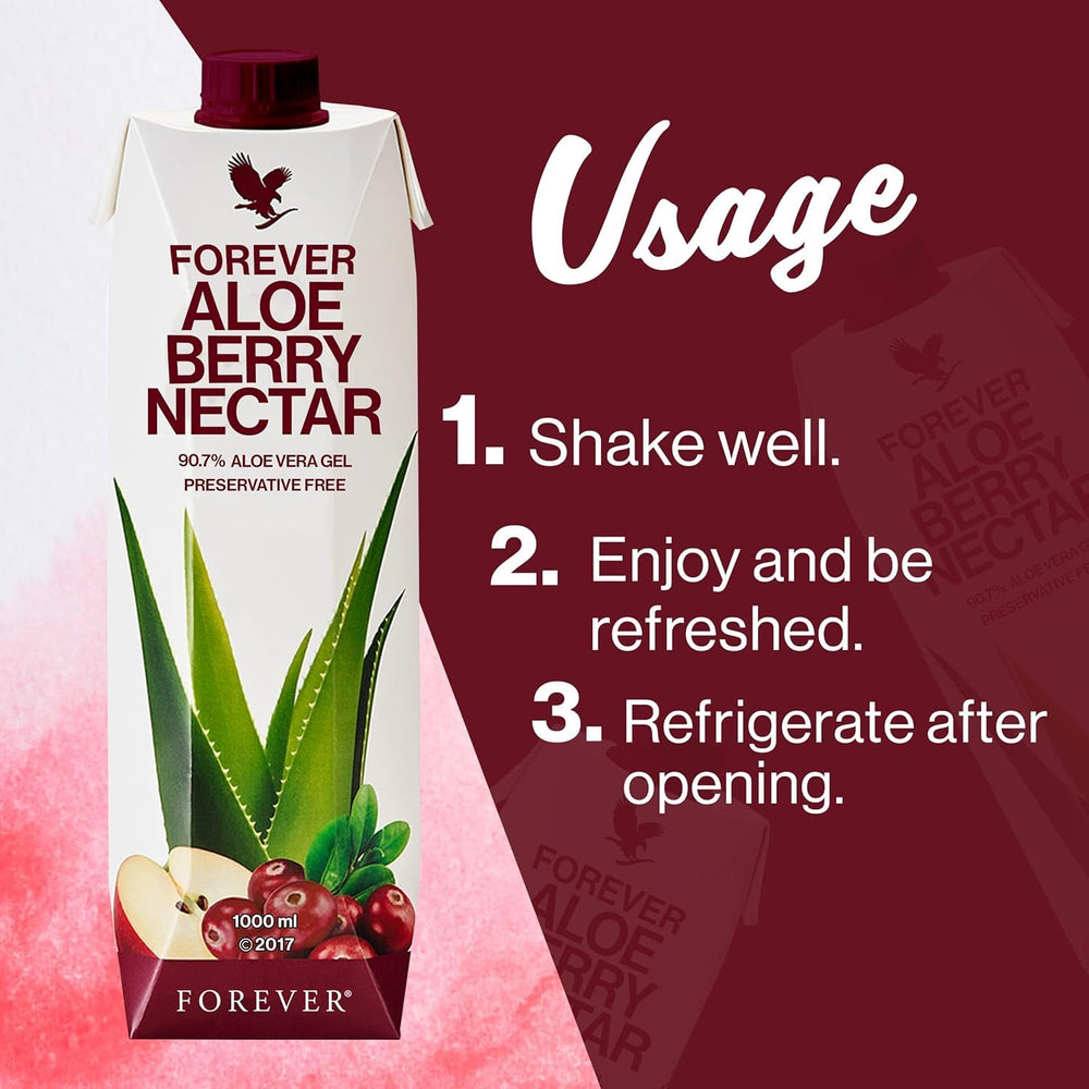 Lifestyle image with glass of Aloe Berry Nectar and fruits
