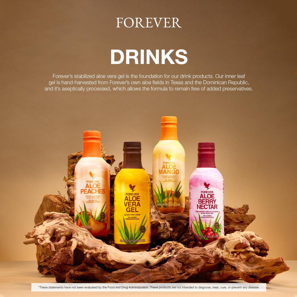 Nutrition facts label on Forever Aloe Peaches packaging