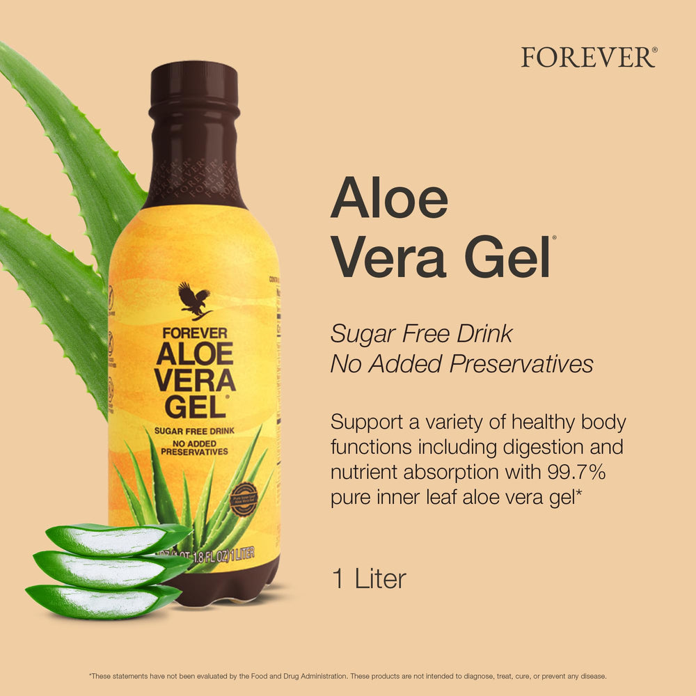 Close-up of Forever Aloe Vera Gel being poured from the bottle