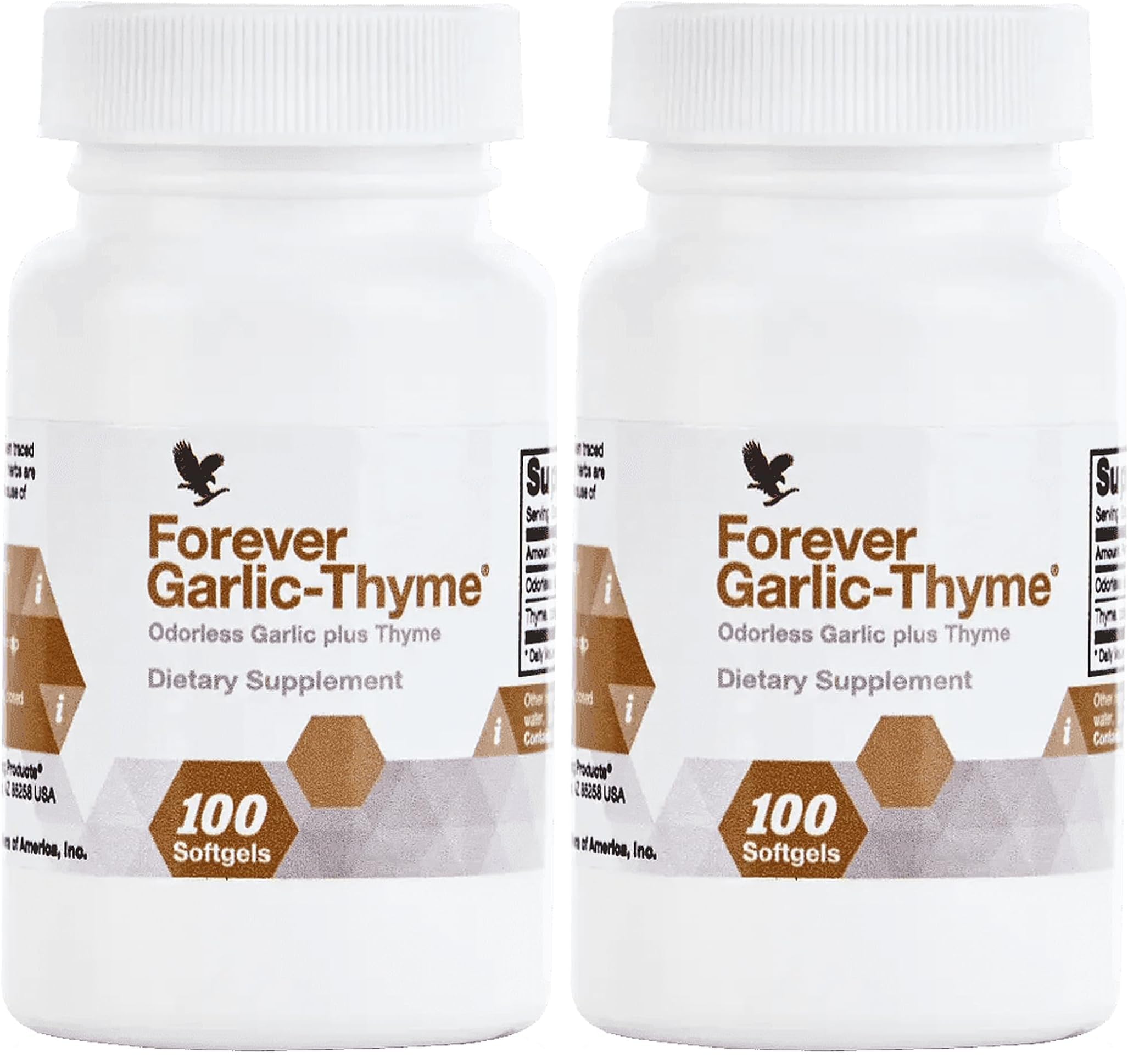 Front view of Forever Garlic-Thyme odorless softgels in pack 2