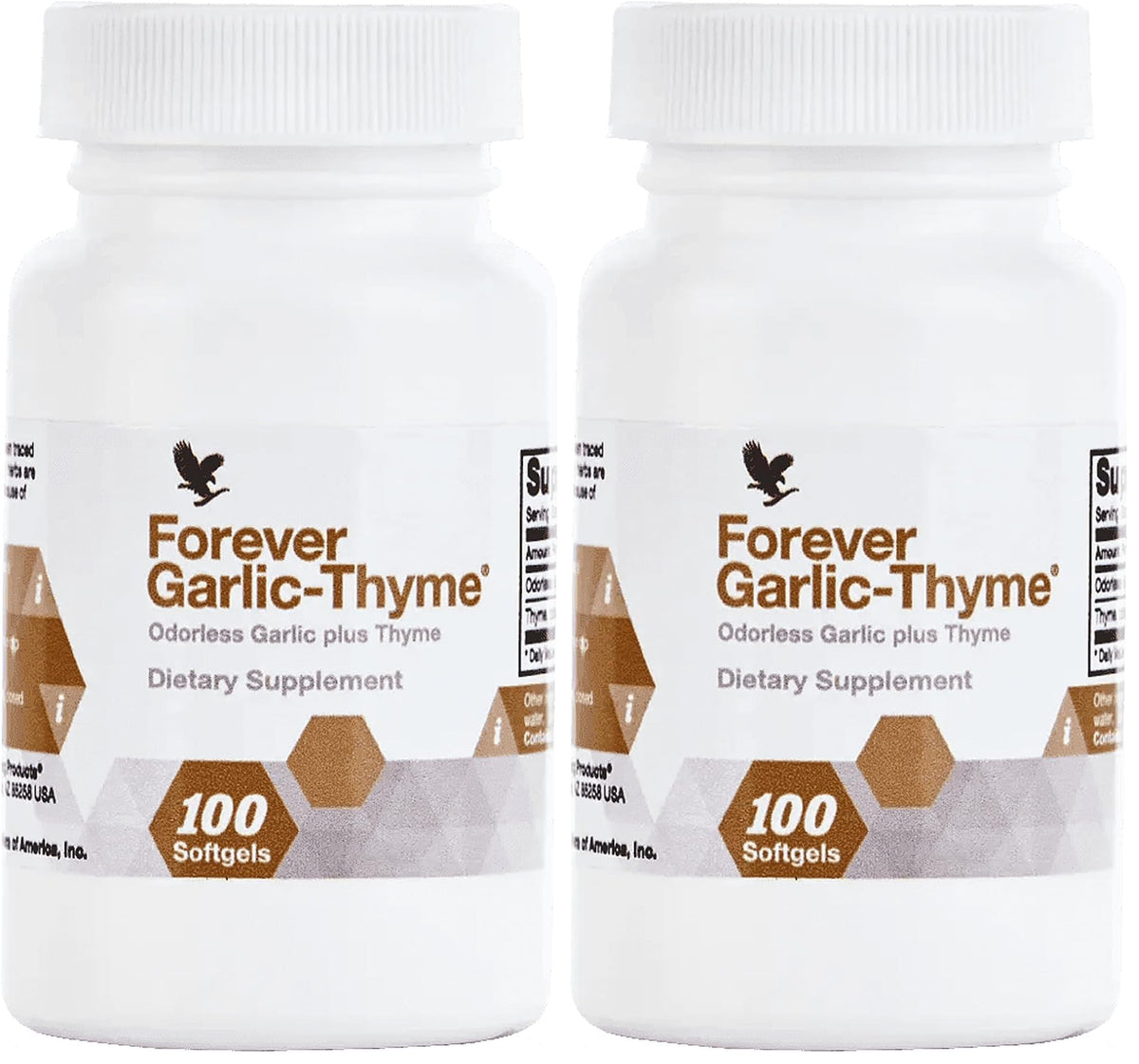 Front view of Forever Garlic-Thyme odorless softgels in pack 2