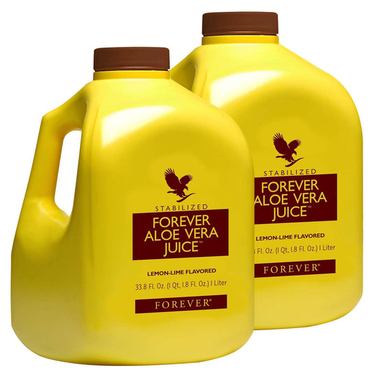 Front view of Forever Living Aloe Vera Juice Lemon Lime 1L Pack of 2