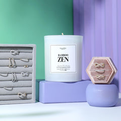Spa ambience setup with Zen decor and candle