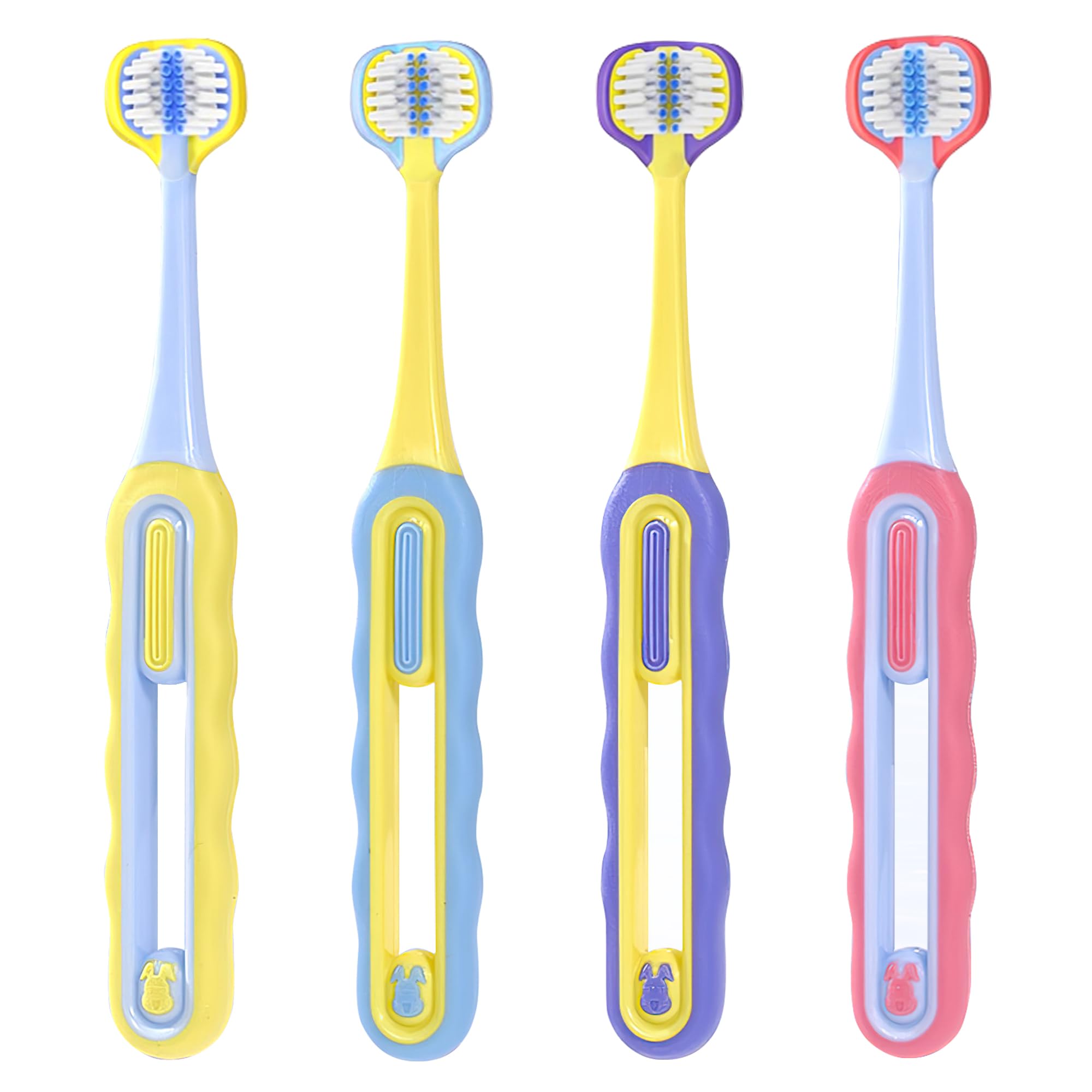 Forevive 3-Sided Toddler Toothbrush 4-Pack front view showing four color options