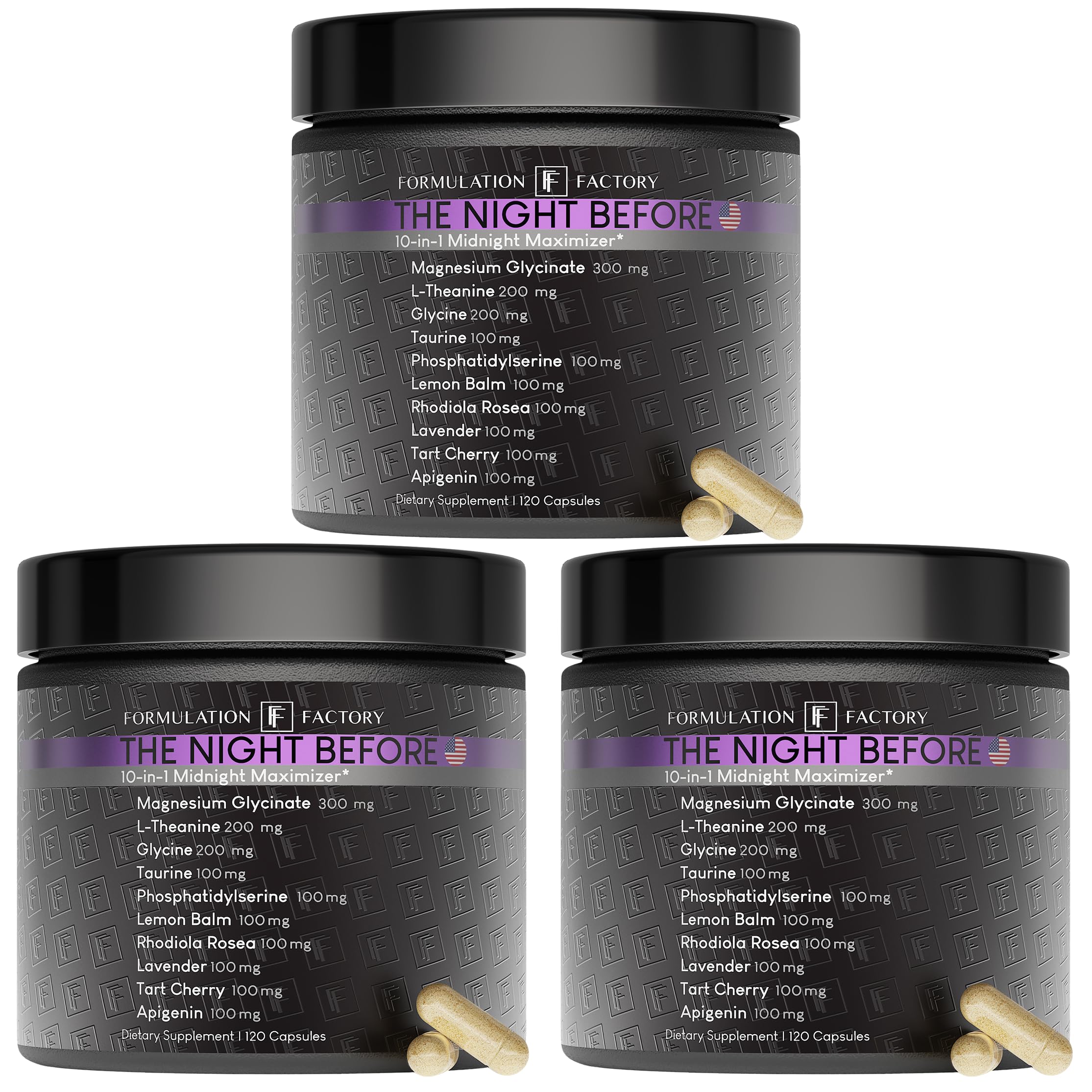 Formulation Factory The Night Before bottle on a nightstand supports a calm bedtime routine.