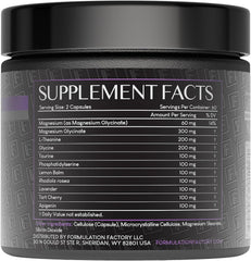 Close-up of capsules shows magnesium glycinate for gentle relaxation.
