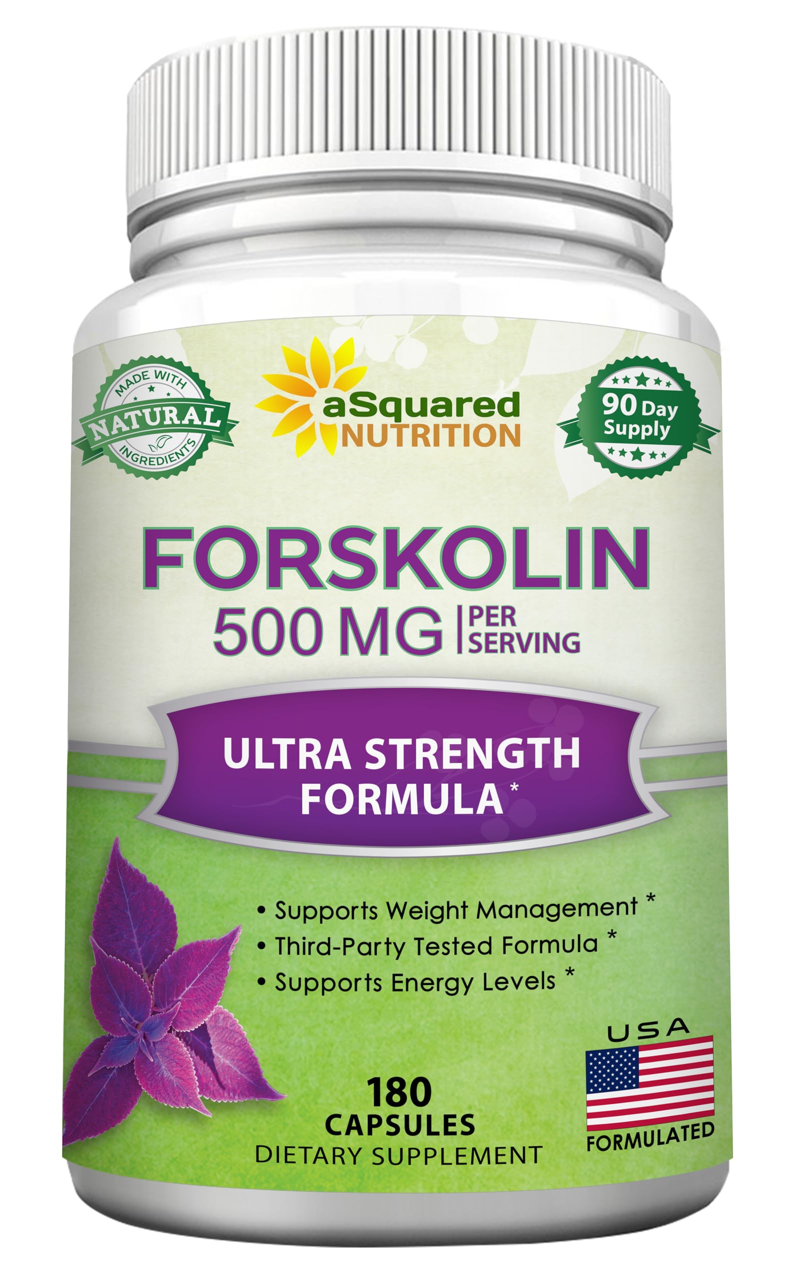 Forskolin 500mg bottle with 180 capsules