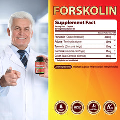 Close-up of Forskolin capsules bottle for 60-day supply