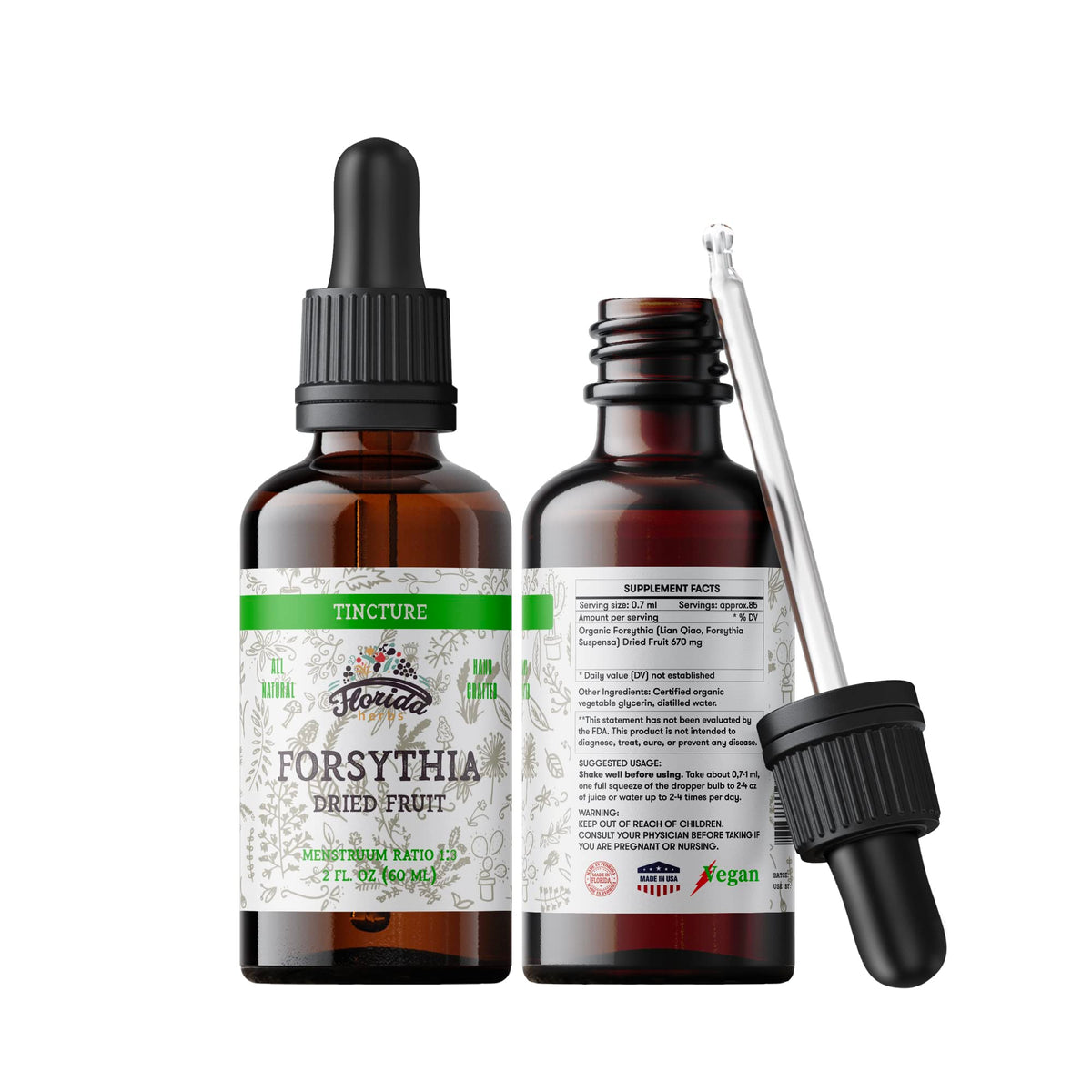 2 oz bottle of Forsythia tincture with label