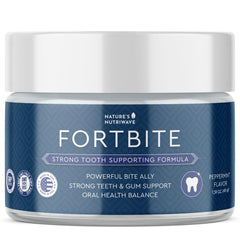 FortBite natural tooth powder front view with jar