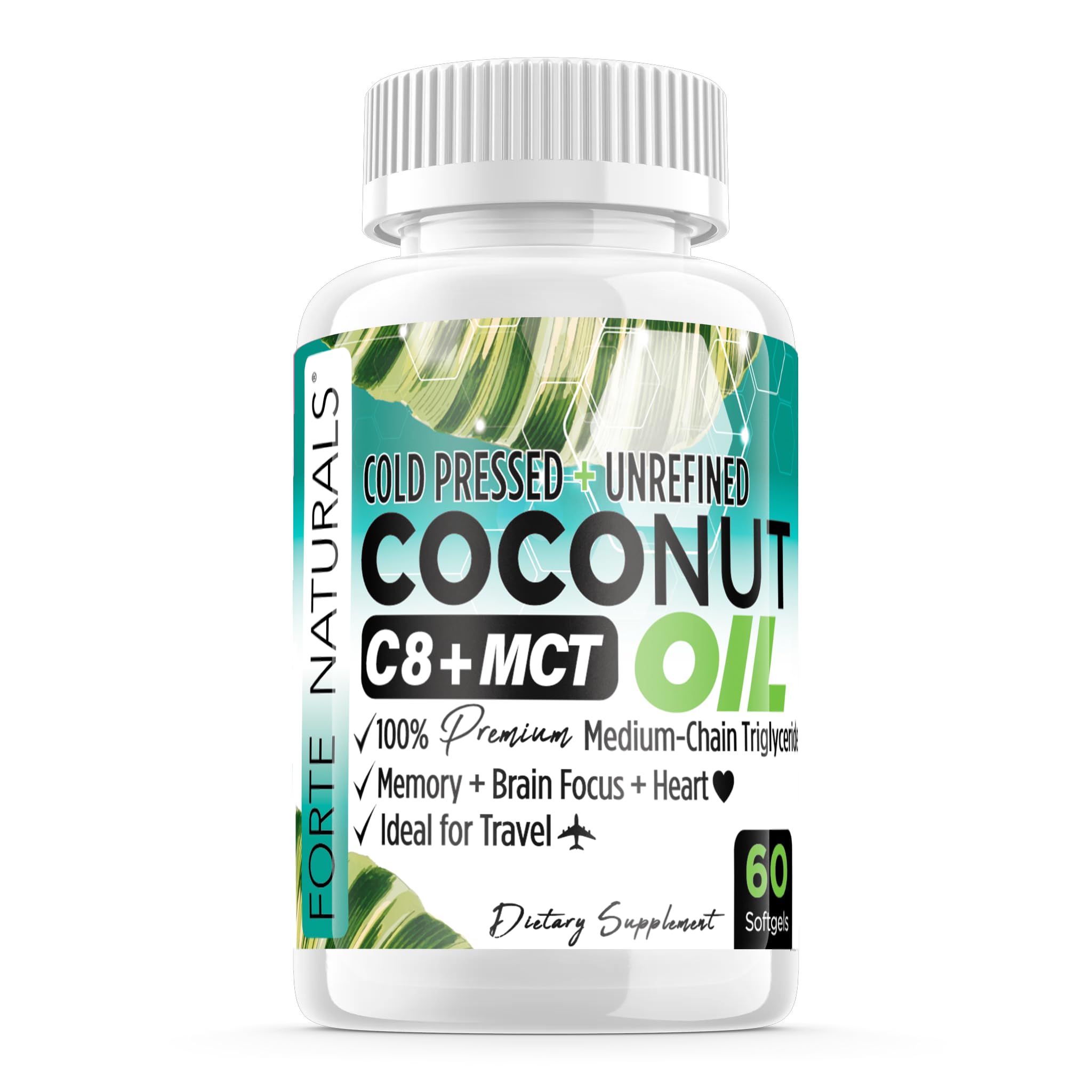 Forte Naturals Coconut Oil Softgels 1000mg bottle close-up