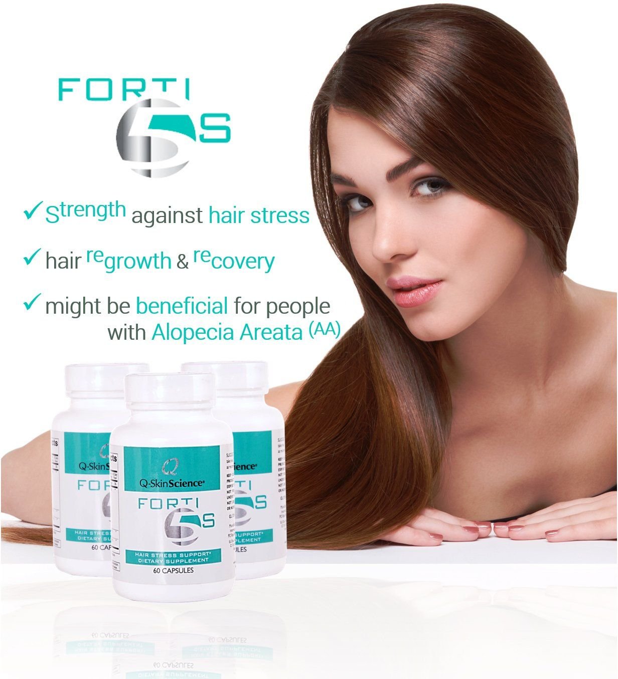 Close-up of Forti5-S bottle highlighting antioxidant formula