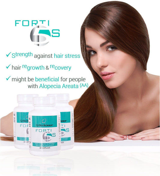 Close-up of Forti5-S bottle highlighting antioxidant formula