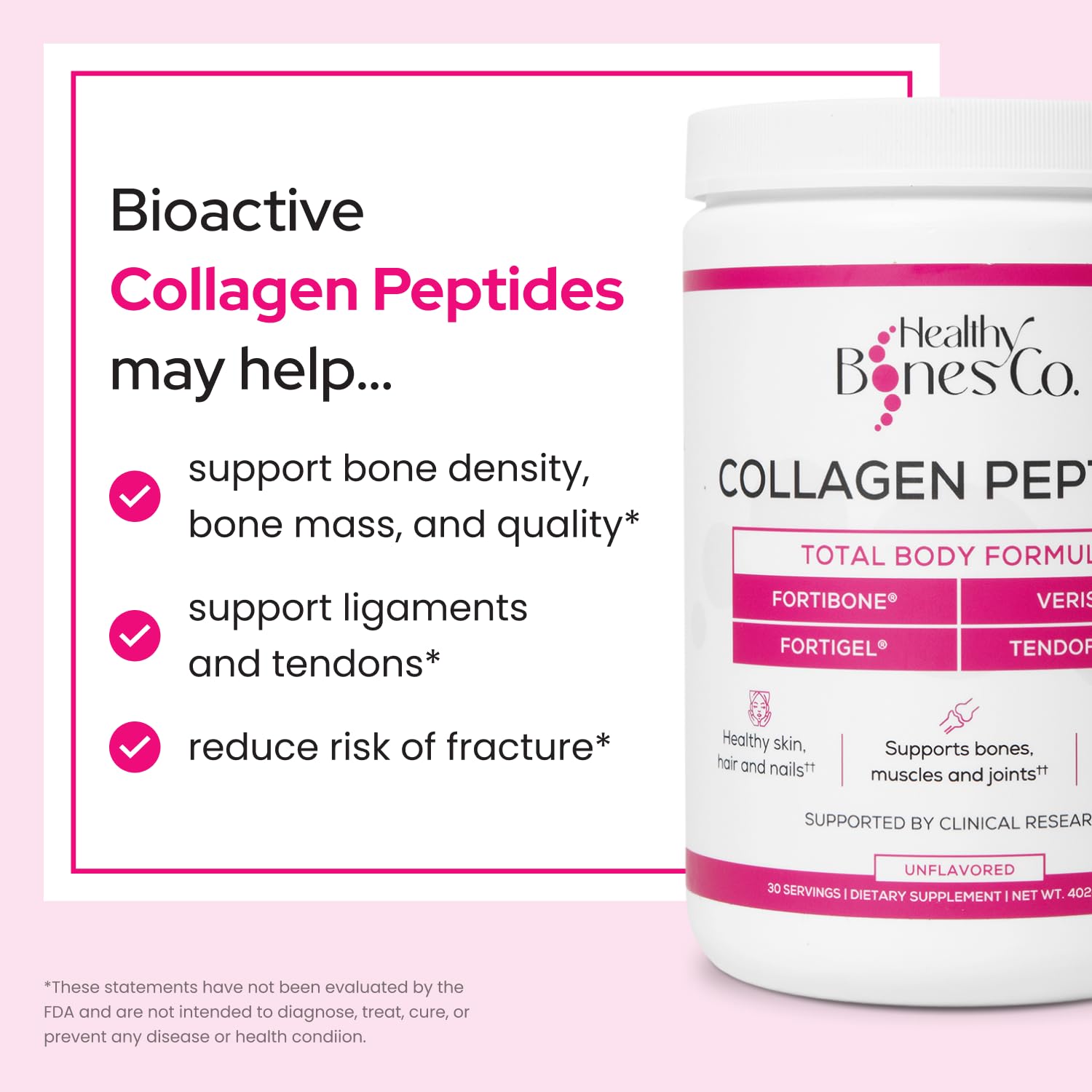 FORTIBONE collagen product box with FORTIGEL, VERISOL and TENDOFORTE