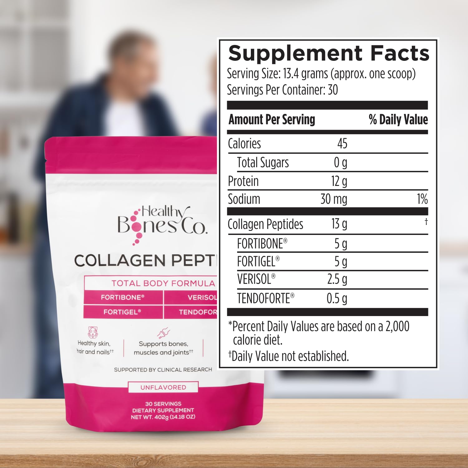 Unflavored collagen powder that dissolves easily in beverages