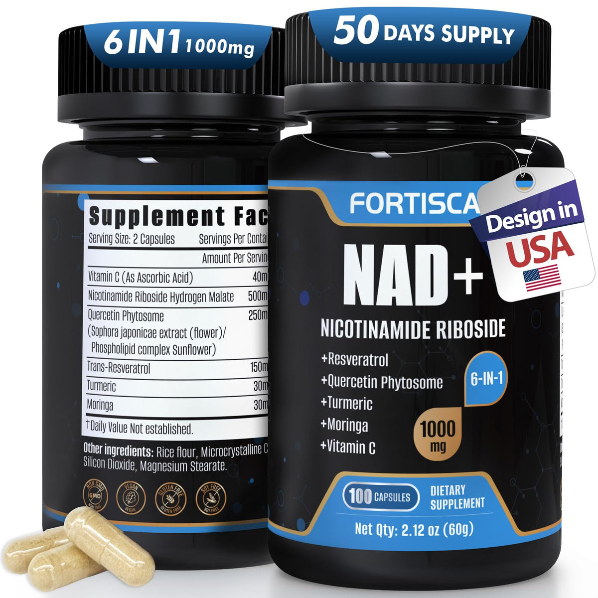 FORTISCA NAD+ 1000mg supplement bottle front