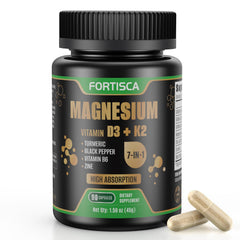 Bottle label highlighting vitamin D3, K2, zinc, B6, turmeric, and black pepper