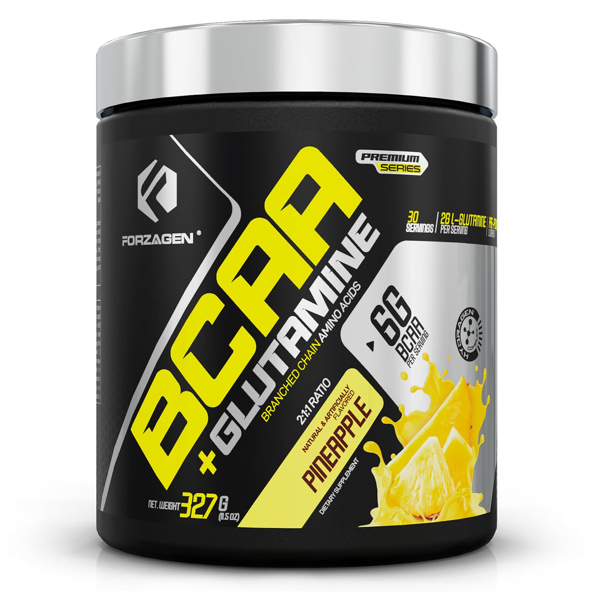 Forzagen BCAA powder bottle with scoop and label