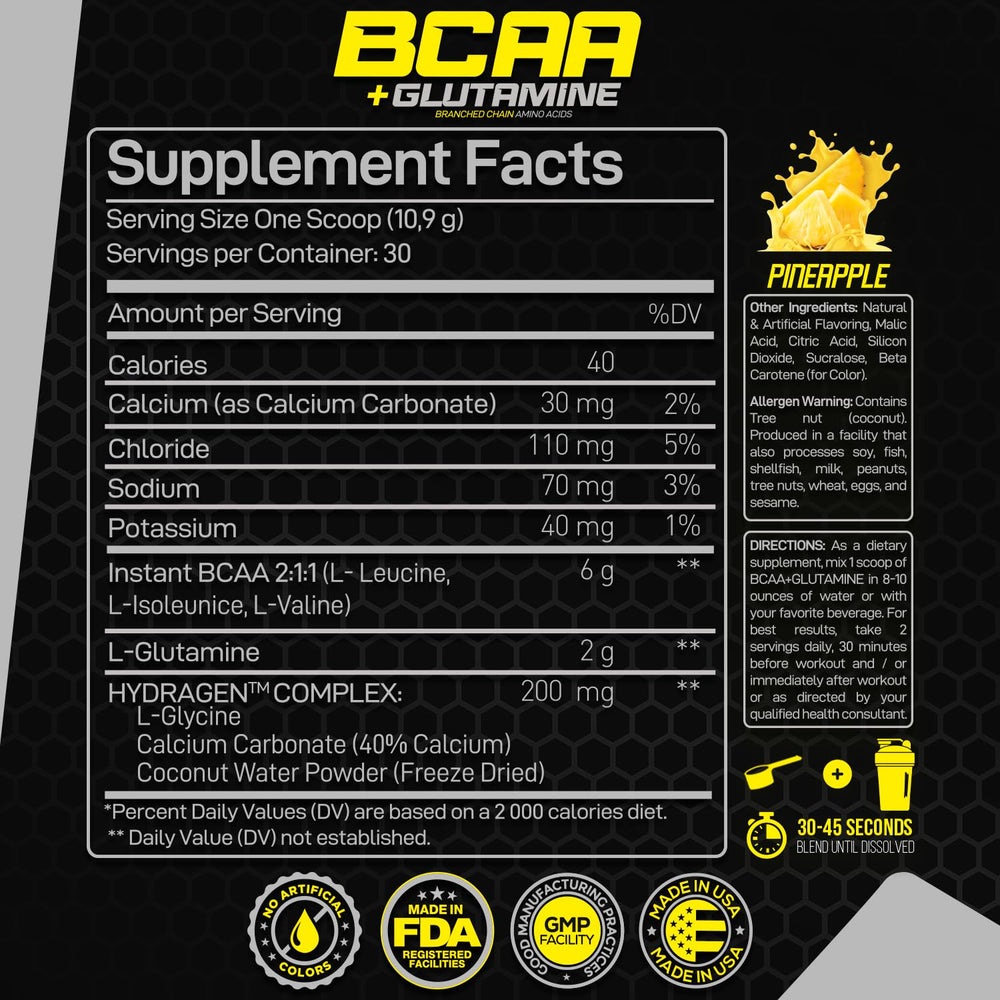 Close-up of amino acids powder with glutamine for recovery