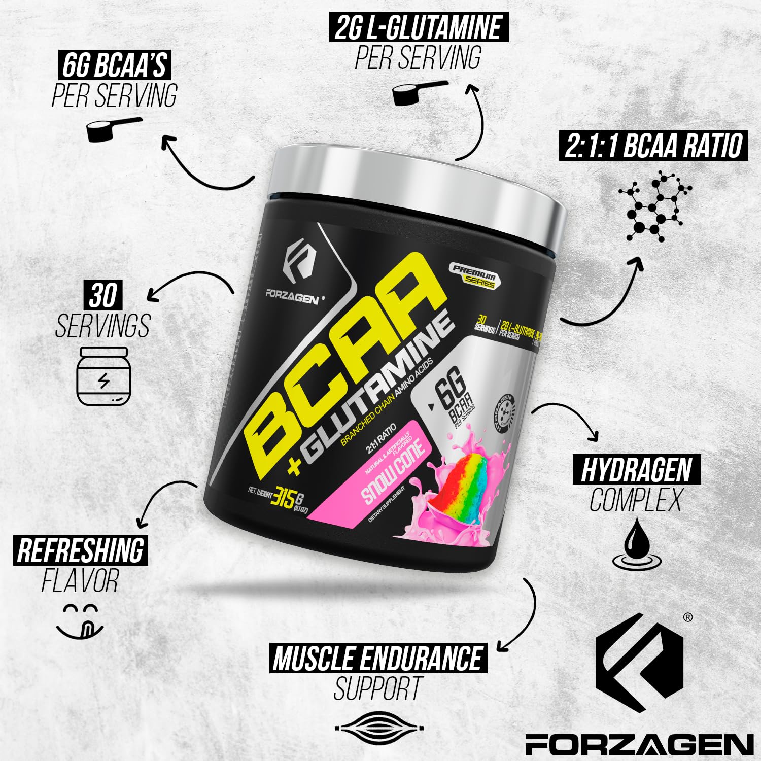 Forzagen BCAAs powder container with scoop