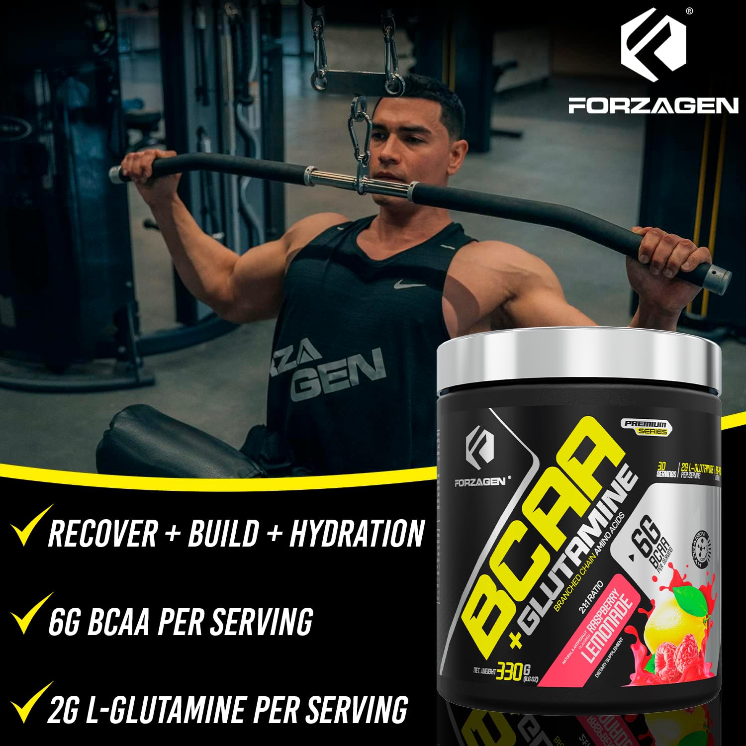 Nutritional facts label on Forzagen BCAA powder