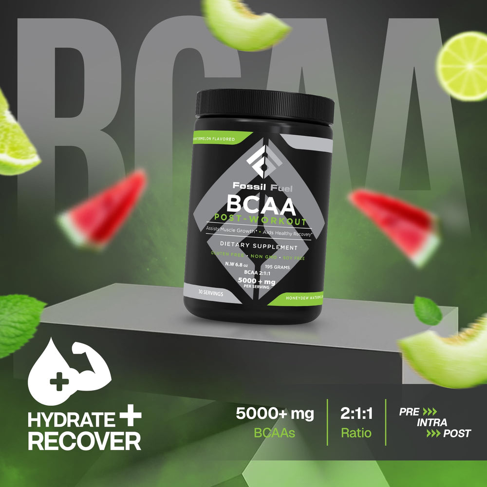Bottle and label of Fossil Fuel Sugar-Free BCAA Powder