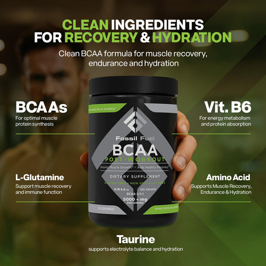 Serving scoop of Fossil Fuel BCAA Powder Honeydew Watermelon flavor