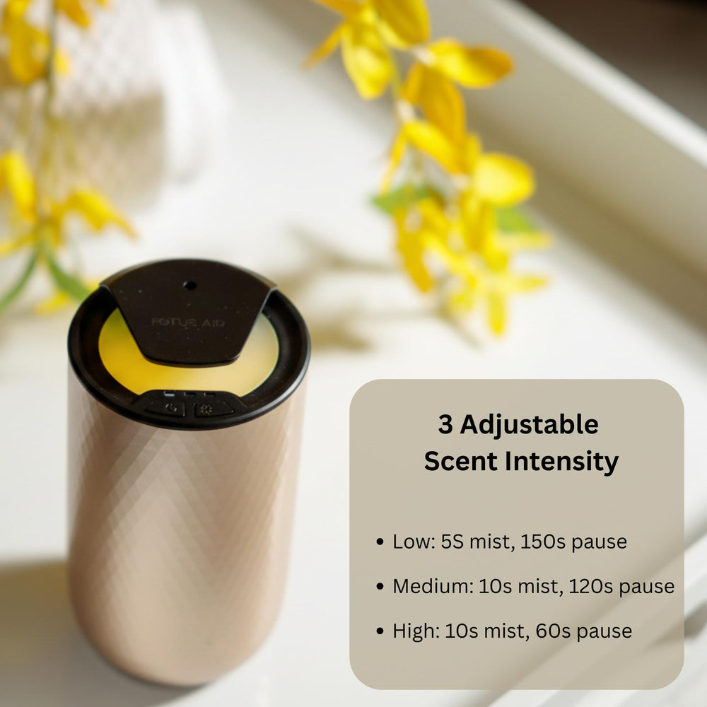 FOTUS AIR ambient LED lighting highlights mood while diffusing essential oils.