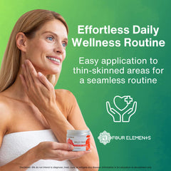 Four Elements 4E hand applying cream demonstrates daily self-care routine