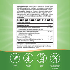 Four-herb blend of milk thistle, artichoke leaf, dandelion root, and licorice root